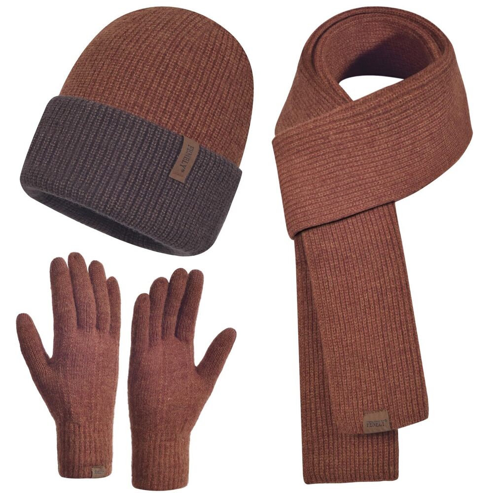 5761 Hat Scarf Gloves Set Winter Warm Slouchy Beanie Touchscreen Glove Knit